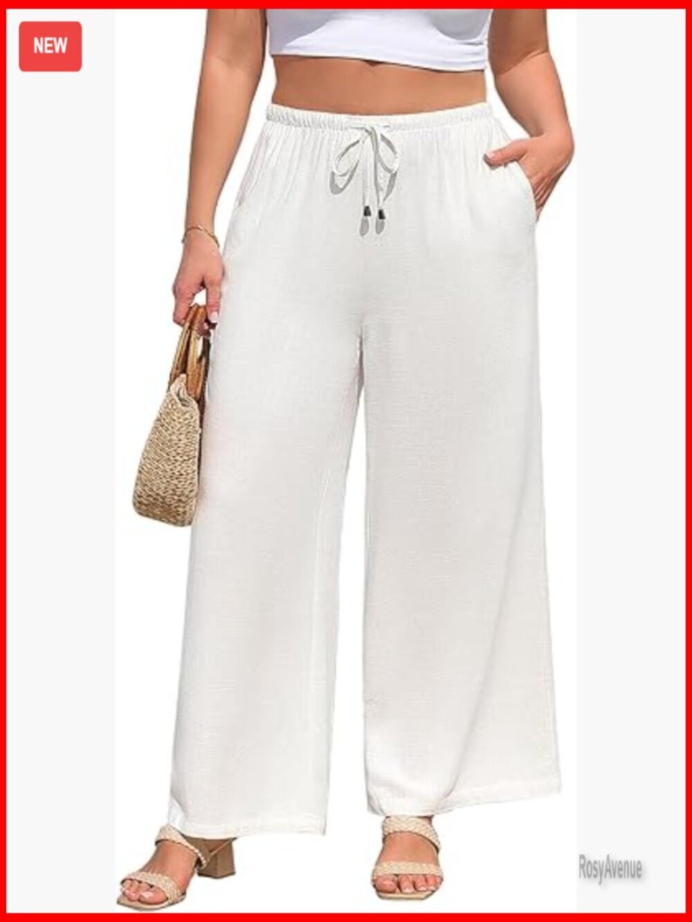 Plus Size Linen Palazzo Pants High Waist Wide Leg Casual Boho Summer